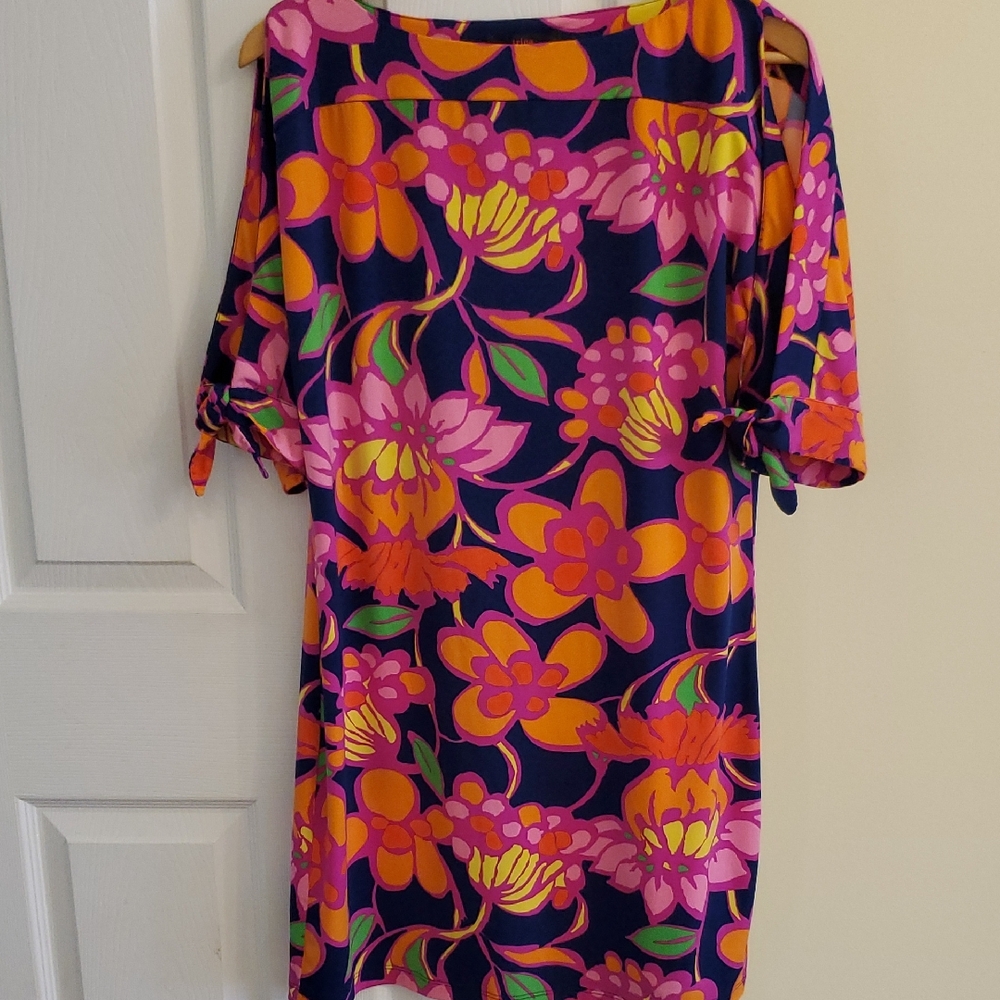 EUC Trina Turk Mini Strech Knit Tie Sleeve Dress Size M - Picture 3 of 8